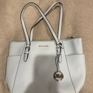 Michael Kors Light Gray Saffiano Leather Tote with Gold Hardware